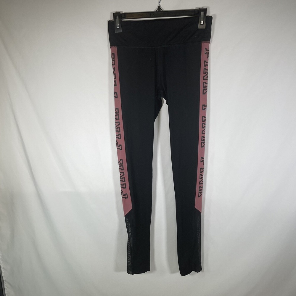 PINK Leggings Womens Small Black Ultimate Victoras Secret Gym Workout Spellout